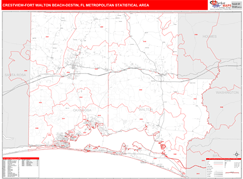 Crestview-Fort Walton Beach-Destin Metro Area Digital Map Red Line Style
